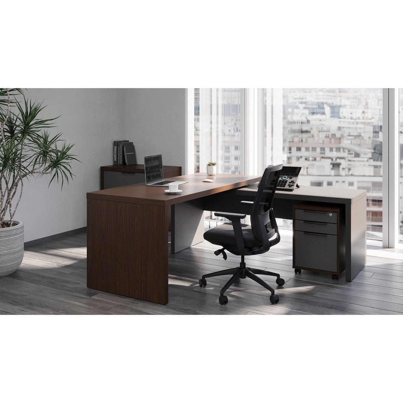 OfficeSource Lucca L Shape Desk with Reversible Return