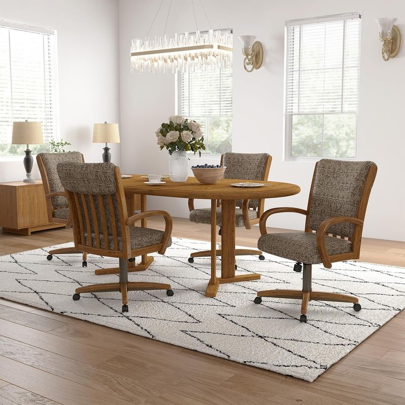 Chromcraft ZIP Ship CM177 Casual Dining Chair Caster Swivel Tilt Fabric Dinning Chair in Chestnut Finish