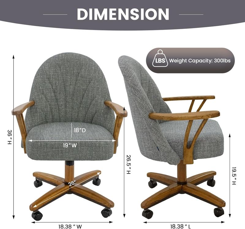 Chromcraft ZIP Ship CM127 Casual Dining Chair Caster Swivel Tilt Fabric Dinning Chair in Chestnut Finish
