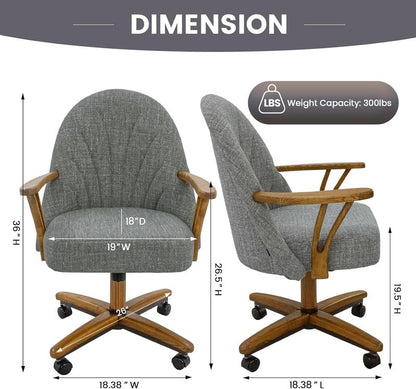 Chromcraft ZIP Ship CM127 Casual Dining Chair Caster Swivel Tilt Fabric Dinning Chair in Chestnut Finish