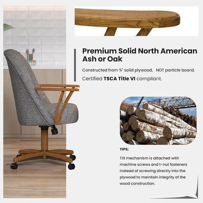 Chromcraft ZIP Ship CM127 Casual Dining Chair Caster Swivel Tilt Fabric Dinning Chair in Chestnut Finish