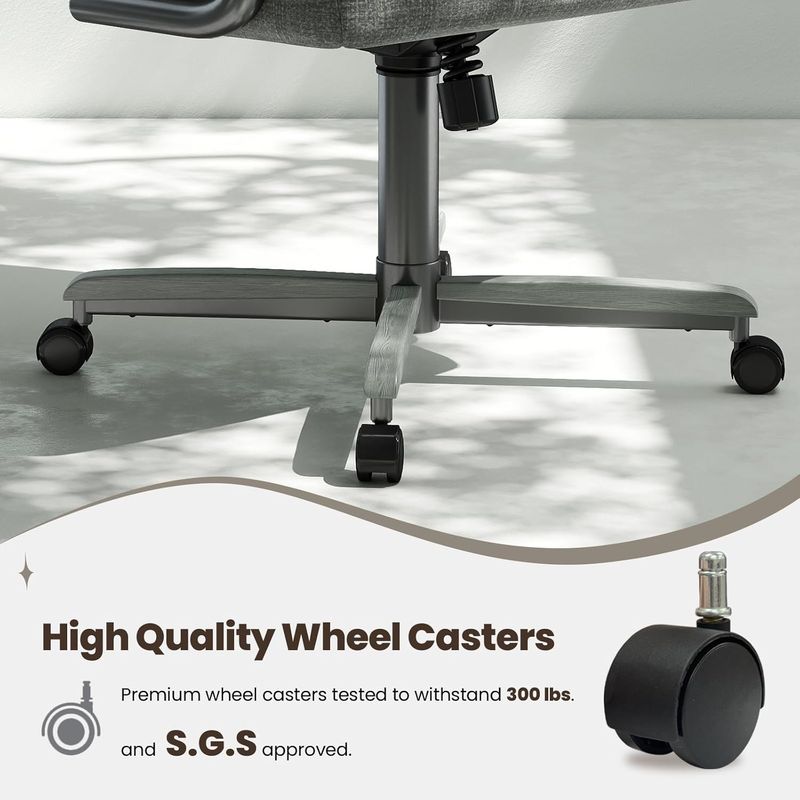 Chromcraft Douglas D7775 Casual Dining Chair Caster Swivel Tilt Fabric Dinning Chair in Seagray Wood and Gray Metal Finish