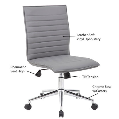 OfficeSource | Ridge | Executive Mid Back Armless, Ribbed Back Task Chair w/Chrome Base