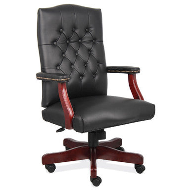 OfficeSource | Lancaster | Executive High Back Swivel with Mahogany Frame