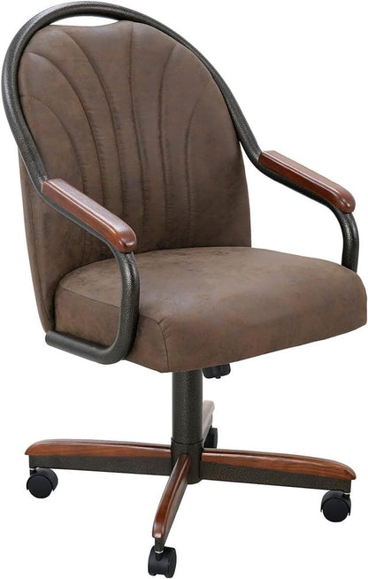 Chromcraft Douglas D7775 Casual Dining Chair Caster Swivel Tilt Fabric Dinning Chair in Walnut Wood and Texture Bronze Metal Finish (Mocha Fabric)