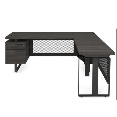 OfficeSource | Palisades | Industrial L-Shaped, 30'' x 60'' Height Adjustable Desk with Single Pedestal