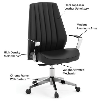 OfficeSource | Empire Collection | Executive Leather Mid Back with Chrome Frame