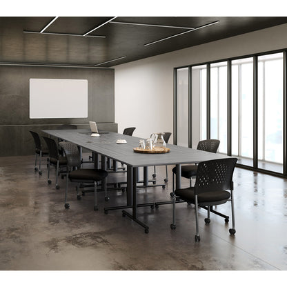 OfficeSource Aero Collection Armless Guest or Side Chair with Black Fabric Seat and Titanium Frame