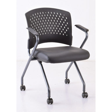 OfficeSource | Perch | Nesting Chair with Arms and Casters, Titanium Frame