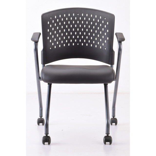 OfficeSource | Perch | Nesting Chair with Arms and Casters, Titanium Frame