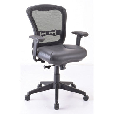 OfficeSource | Spice | Mesh Mid Back Chair with Black Leather Seat