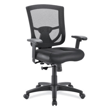 OfficeSource | CoolMesh Pro Collection | Mesh Back Task Chair with Leather Seat, Adjustable Arms and Black Frame