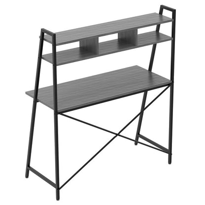 OfficeSource | Any Space WFH | Black Metal Frame Desk with Hutch & Two-Tier Shelves