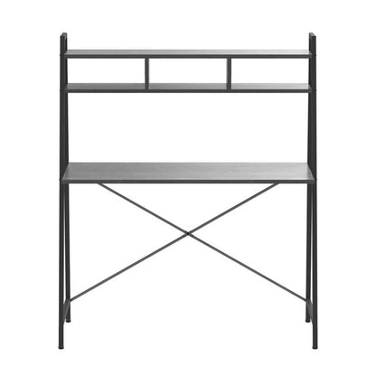 OfficeSource | Any Space WFH | Black Metal Frame Desk with Hutch & Two-Tier Shelves