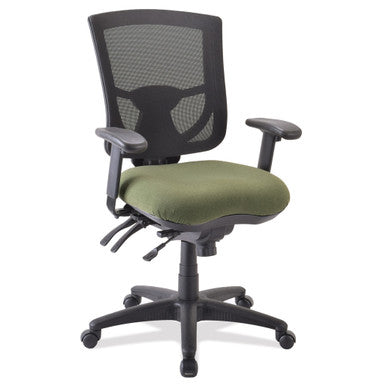 OfficeSource | CoolMesh Pro Collection | Multi-Function, Mid Back Chair with Antimicrobial Upholstered Seat, Adjustable Arms and Black Frame