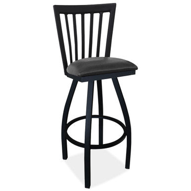 OfficeSource | Universal Collection | Cafe Height High Back Wood Chair with Cushioned Seat and Black Wrinkle Steel Frame