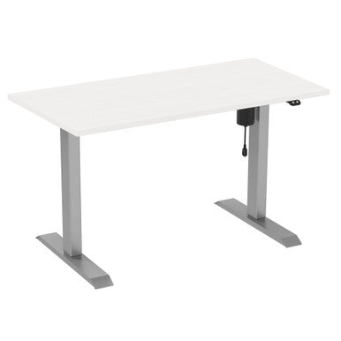 2-Stage, Adjustable Height  Desk w/ Silver Base & White Top