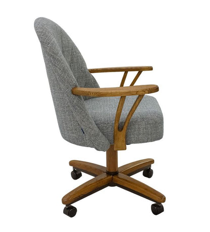 Chromcraft ZIP Ship CM127 Casual Dining Chair Caster Swivel Tilt Fabric Dinning Chair in Chestnut Finish
