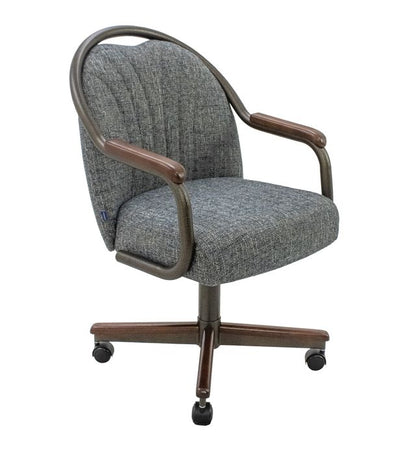 Chromcraft ZIP Ship CM188 Casual Dining Chair Caster Swivel Tilt Fabric Dinning Chair in Walnut & Texture Bronze Finish