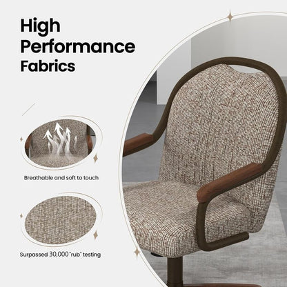 Chromcraft Douglas D7775 Casual Dining Chair Caster Swivel Tilt Fabric Dinning Chair in Walnut Wood and Texture Bronze Metal Finish (#31 Fabric)
