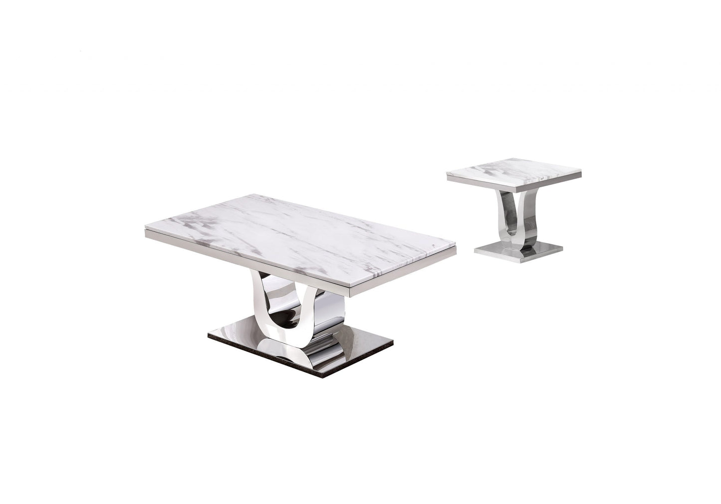 Classic Set: Marble Top Coffee Table and End table(s) with Stainless Steel Base