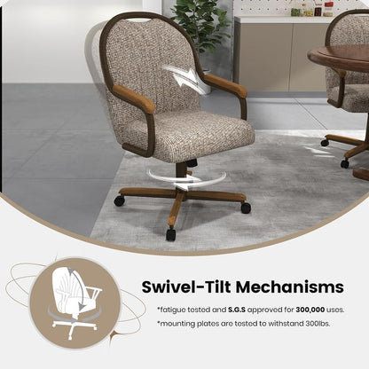 Chromcraft Douglas D7775 Casual Dining Chair Caster Swivel Tilt Fabric Dinning Chair in Chestnut Wood and Texture Bronze Metal Finish