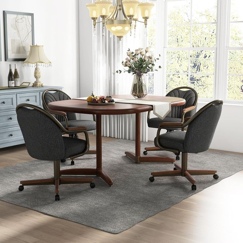 Chromcraft ZIP Ship CM188 Casual Dining Chair Caster Swivel Tilt Fabric Dinning Chair in Walnut & Texture Bronze Finish