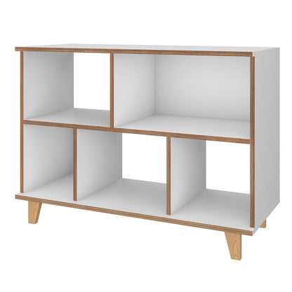 Manhattan Comfort Minetta 5-Shelf Mid-Century Low Bookcase in White