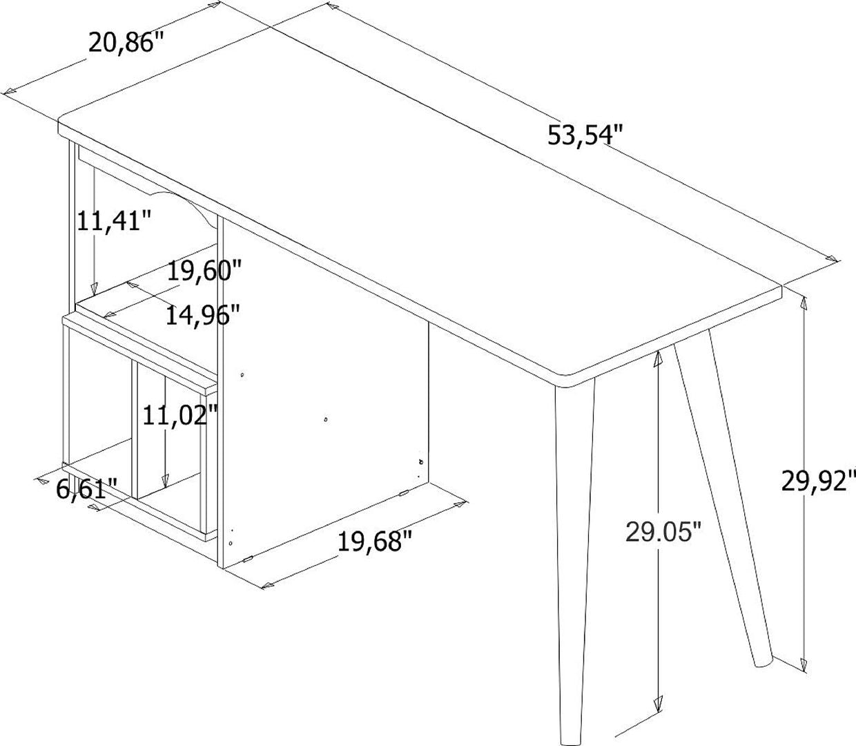 Manhattan Comfort Hampton 53.54 Home Office Desk with 3 Cubby Spaces and Solid Wood Legs