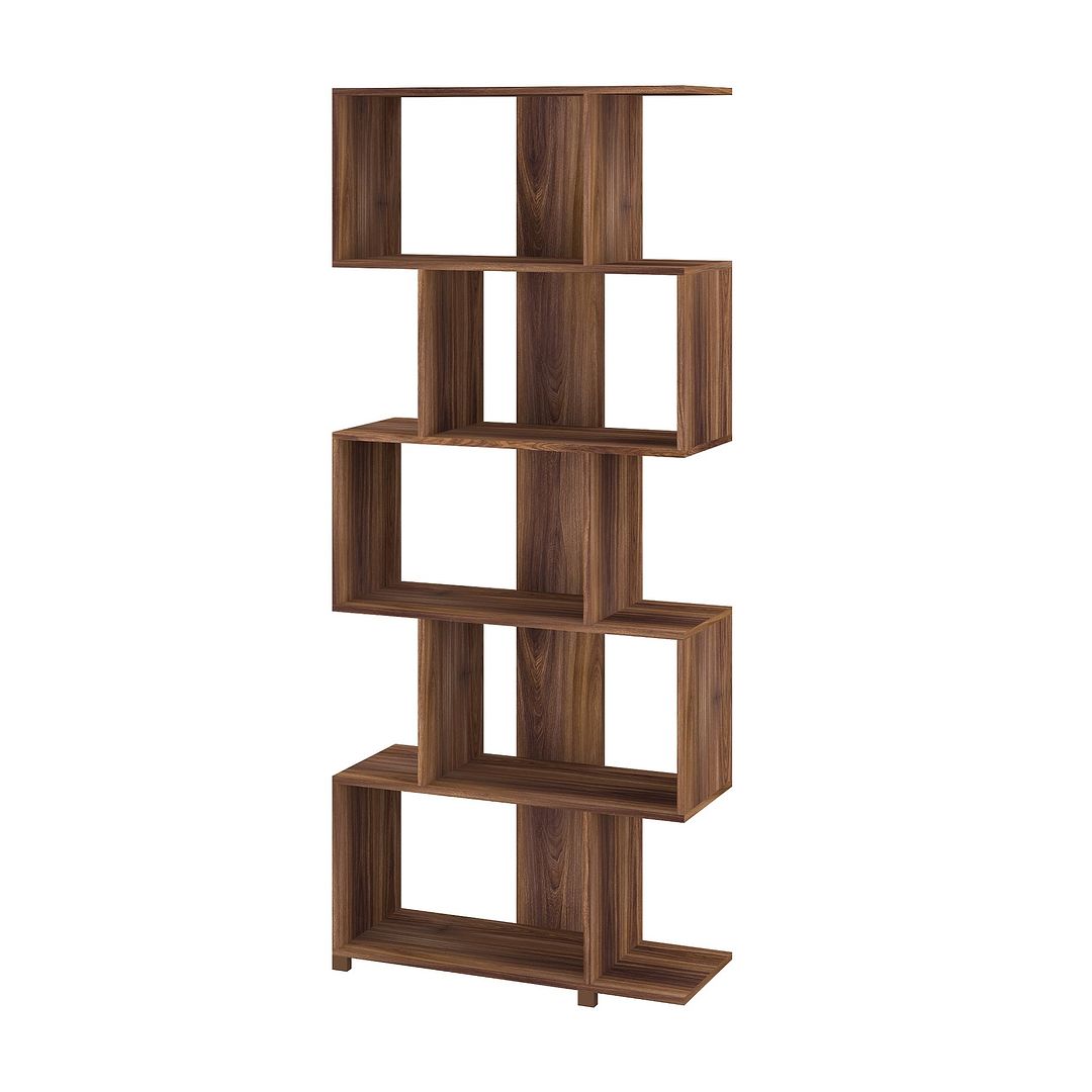 Manhattan Comfort Charming Petrolina Z-Shelf with 5 shelves in Nut Brown