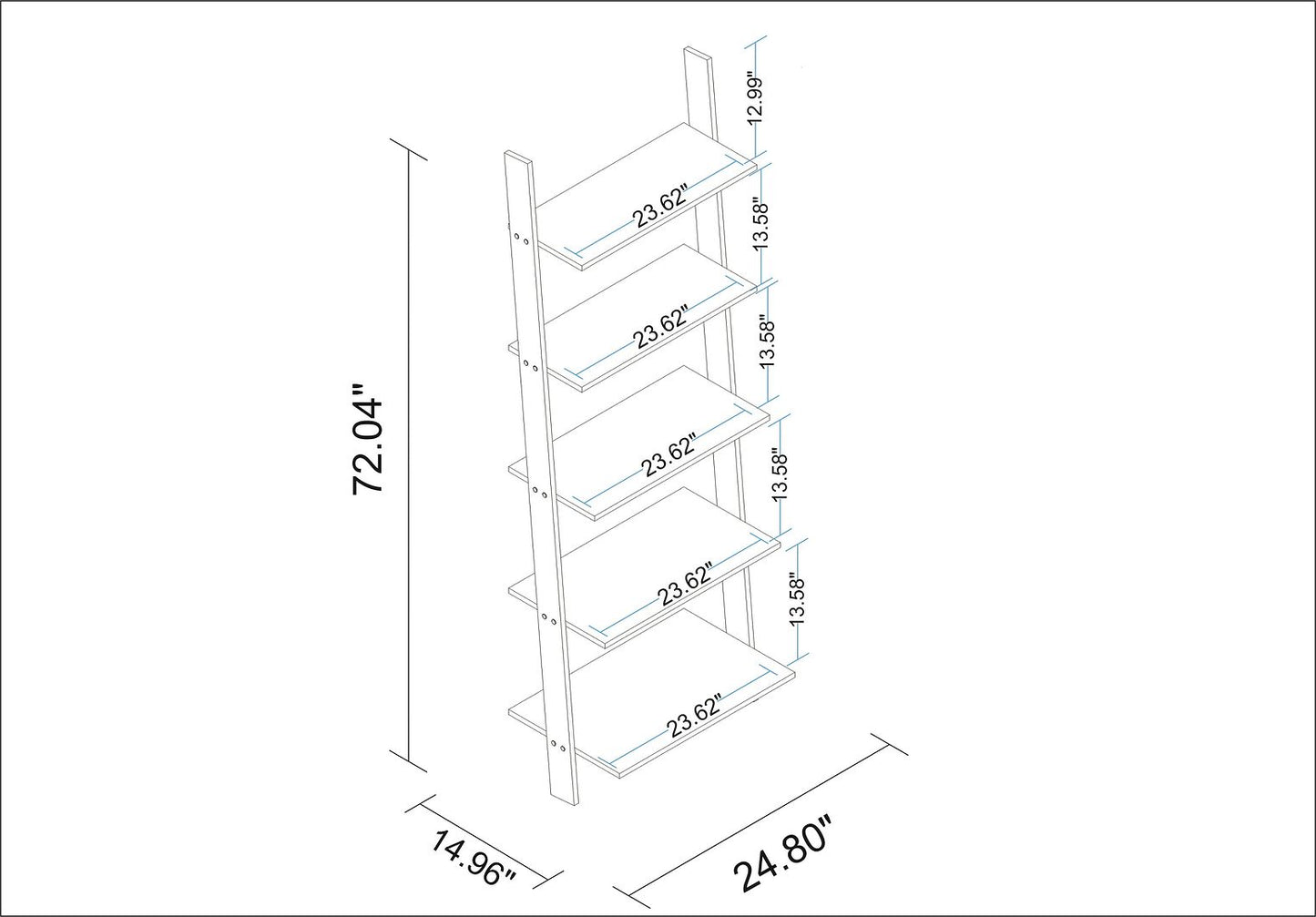 Manhattan Comfort Cooper 5-Shelf Floating Ladder Bookcase