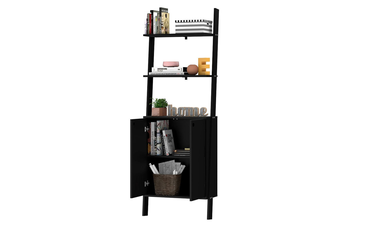 Manhattan Comfort Cooper Ladder Display Cabinet with 2 Floating Shelves in Black