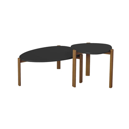 Manhattan Comfort Mid-Century Modern Gales End Table and Coffee Table with Solid Wood Legs in Black