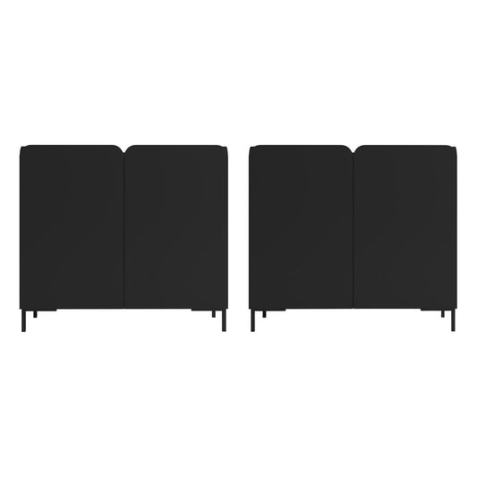 Manhattan Comfort Mid-Century Modern Bogardus Accent Cabinet in Black - Set of 2