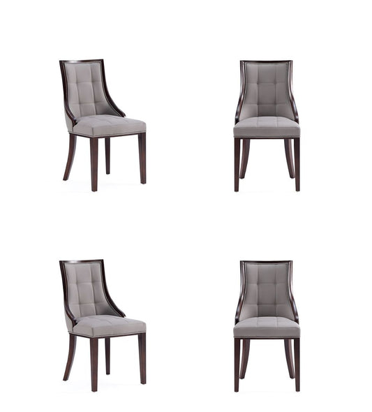 Manhattan Comfort Fifth Avenue Faux Leather Dining Chair in Grey and Walnut (Set of 4)