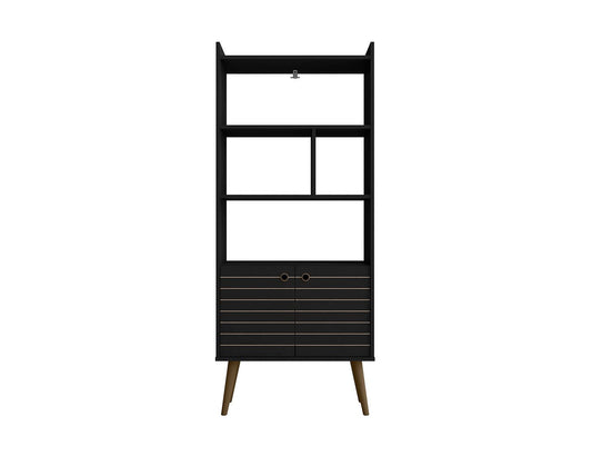 Manhattan Comfort Bogart 62.6" Mid-Century Modern Bookcase in Black and Nature