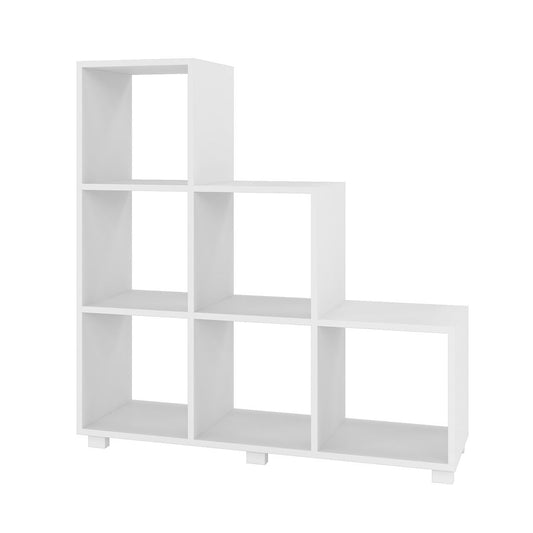 Manhattan Comfort Sophisticated Cascavel Stair Cubby with 6 Cube Shelves in White