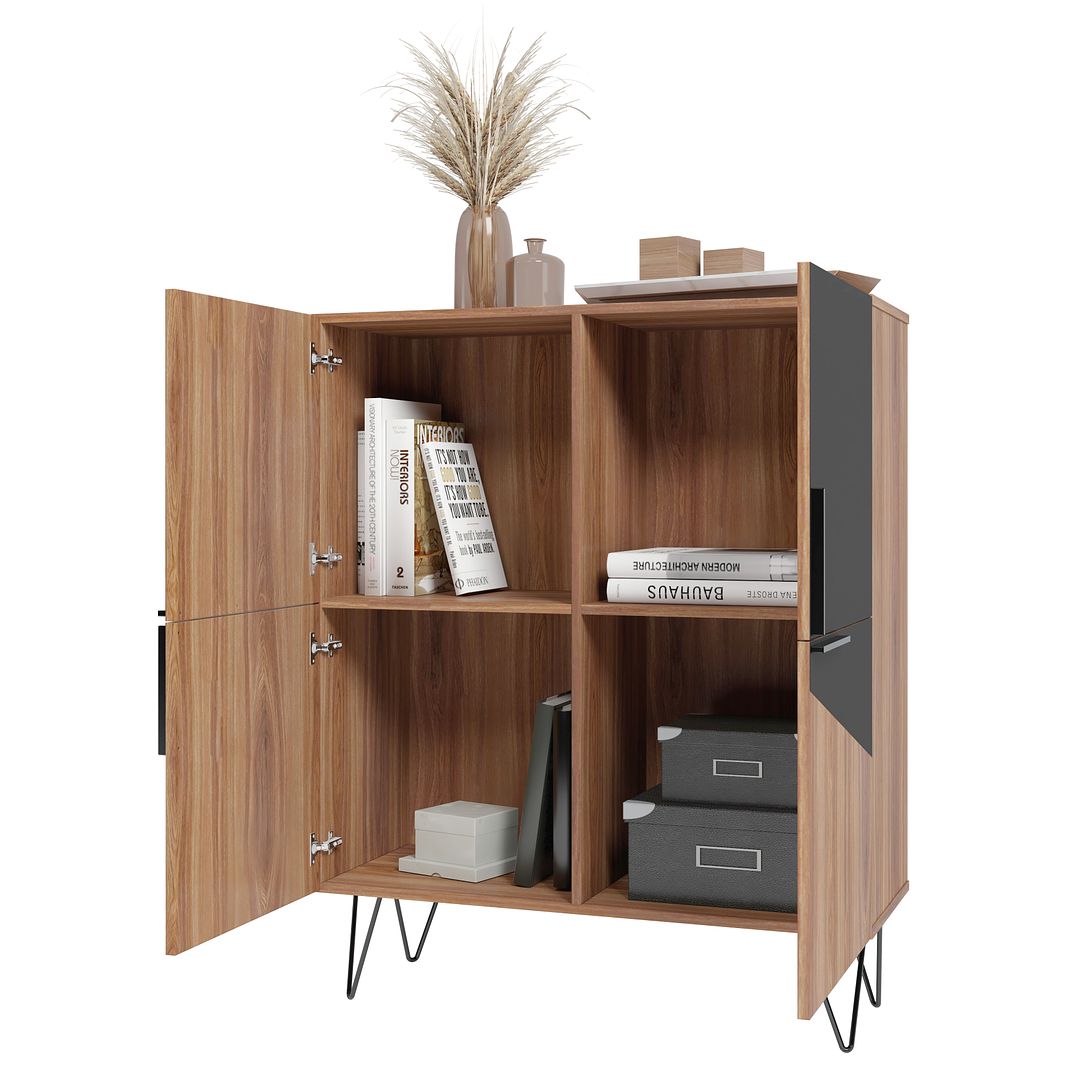 Manhattan Comfort Beekman 43.7 Low Cabinet with 4 Shelves