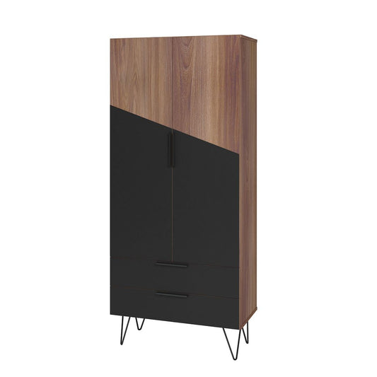 Manhattan Comfort Beekman 67.32 Tall Cabinet with 6 Shelves in Brown and Black