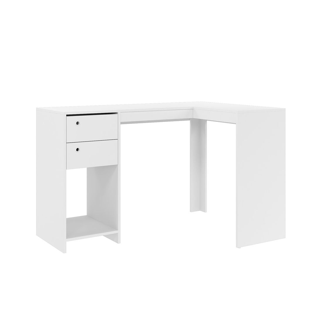 Manhattan Comfort Modest Palermo Classic "L" Shaped Desk with 2 Drawers and 1 Cubby in White