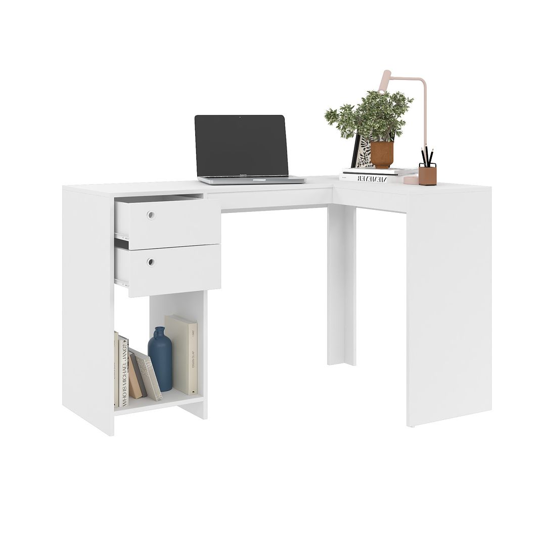 Manhattan Comfort Modest Palermo Classic "L" Shaped Desk with 2 Drawers and 1 Cubby in White