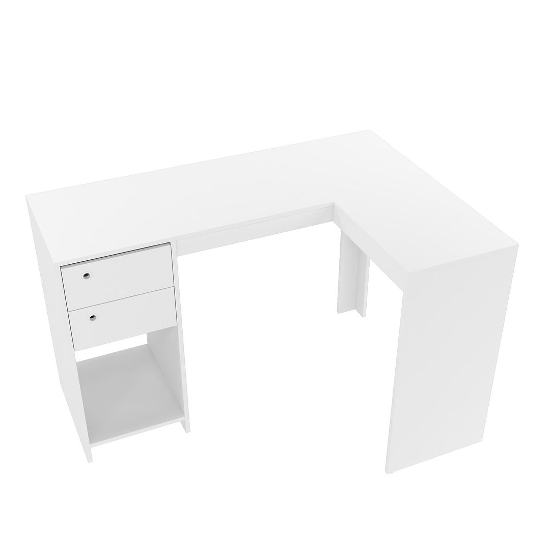 Manhattan Comfort Modest Palermo Classic "L" Shaped Desk with 2 Drawers and 1 Cubby in White