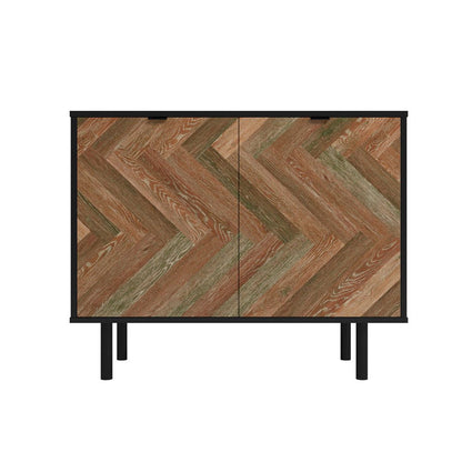 Manhattan Comfort Mid-Century Modern Liam Accent Cabinet with 2 Shelves in Black and Brown