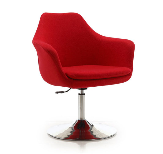 Manhattan Comfort Kinsey Red and Polished Chrome Wool Blend Adjustable Height Swivel Accent Chair