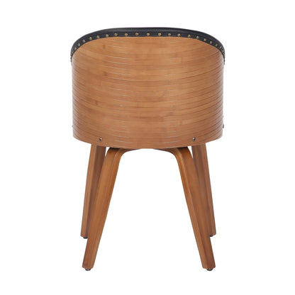 Ahoy Mid-Century Modern Side Chair in Walnut Bamboo and Black Faux Leather