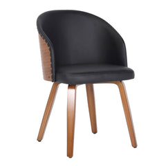 Ahoy Mid-Century Modern Side Chair in Walnut Bamboo and Black Faux Leather
