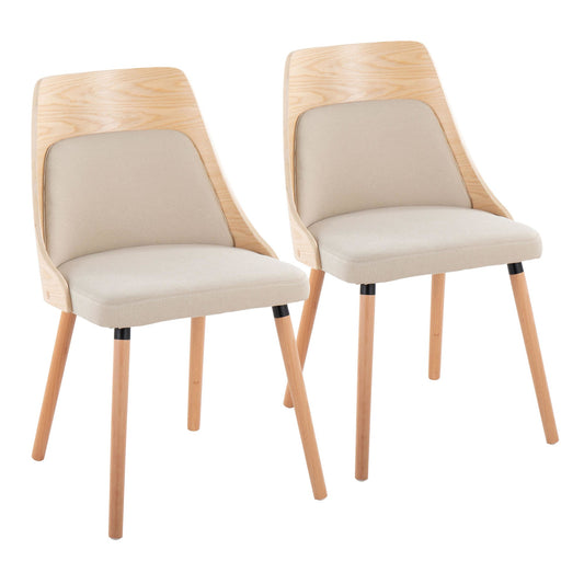 Anabelle Mid-Century Modern Chair in Natural Wood and Cream Fabric by LumiSource (Set of 2)