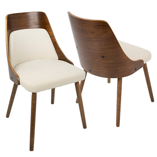 Anabelle Mid-Century Modern Dining/Accent Chair in Walnut and Cream Fabric