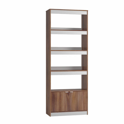 Manhattan Comfort Mid-Century Modern Ratzer Bookcase with 5 Shelves in Brown and White