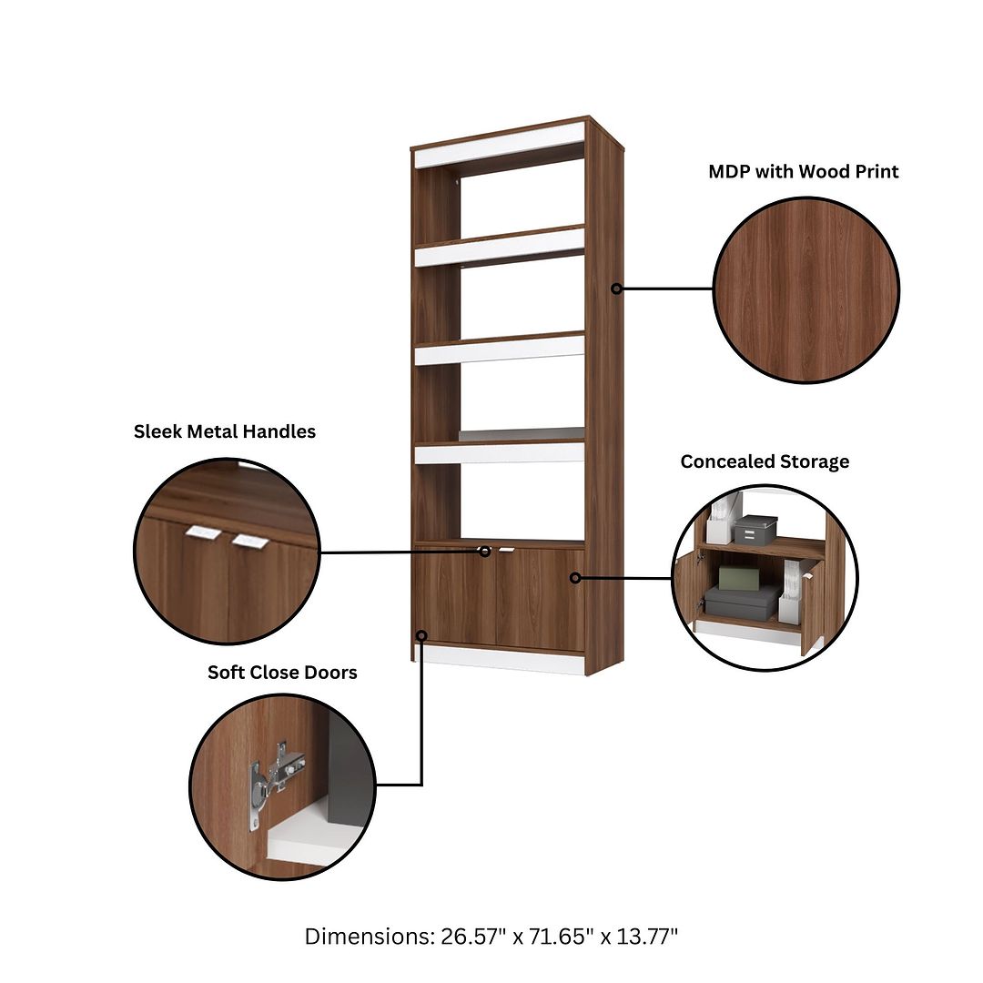 Manhattan Comfort Mid-Century Modern Ratzer Bookcase with 5 Shelves